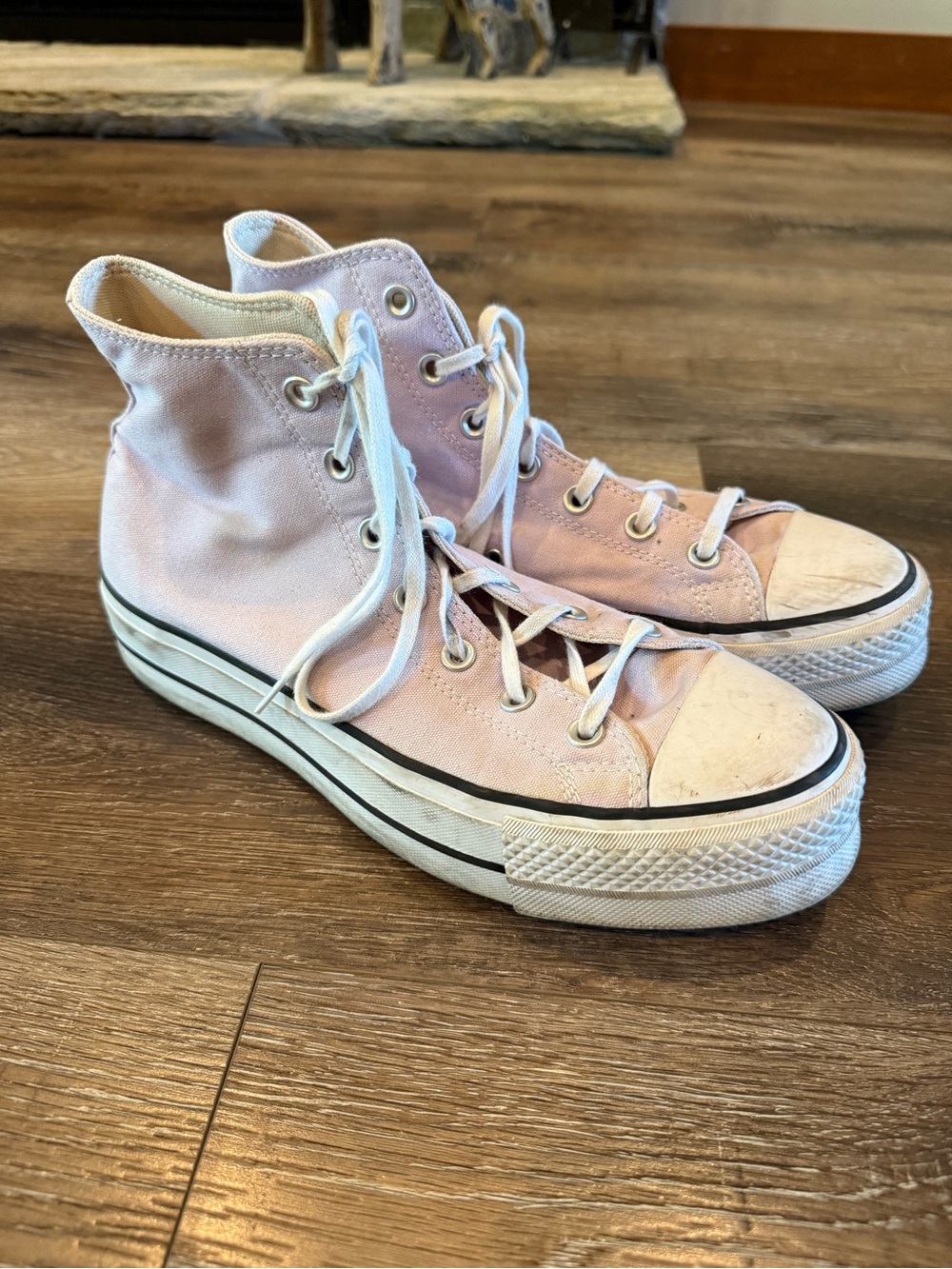 Converse High-Top Canvas Sneakers in Pale Pink and White